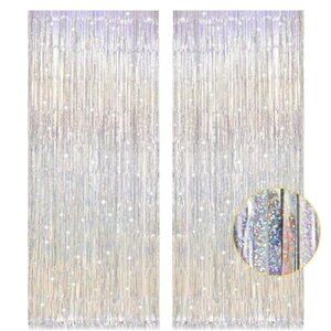 Silver Tinsel Foil Fringe Curtains 2 Pack Photo Booth Backdrop Party Decorations